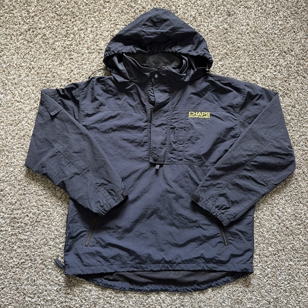Vintage Chaps Ralph Lauren Windbreaker Jacket Size Large Blue Nylon Hooded